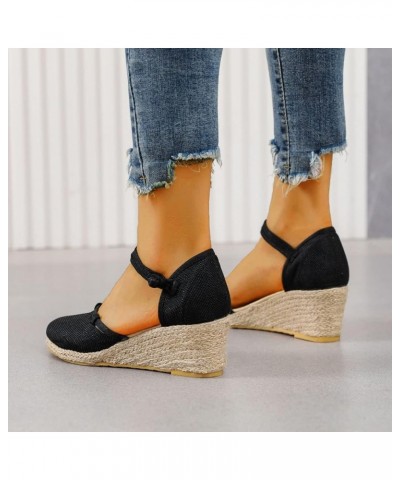 Comfortable Wedge Sandals for Women Summer Slope Heel Sandals Women Versatile Fashion Breathable Buckle Strap Foam S Black $1...