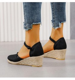 Comfortable Wedge Sandals for Women Summer Slope Heel Sandals Women Versatile Fashion Breathable Buckle Strap Foam S Black $1...