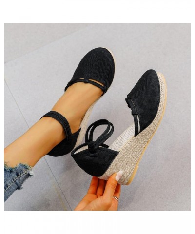 Comfortable Wedge Sandals for Women Summer Slope Heel Sandals Women Versatile Fashion Breathable Buckle Strap Foam S Black $1...