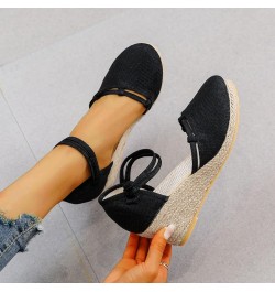 Comfortable Wedge Sandals for Women Summer Slope Heel Sandals Women Versatile Fashion Breathable Buckle Strap Foam S Black $1...