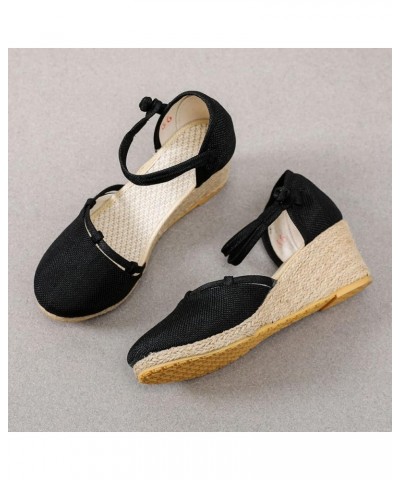 Comfortable Wedge Sandals for Women Summer Slope Heel Sandals Women Versatile Fashion Breathable Buckle Strap Foam S Black $1...