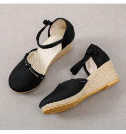 Comfortable Wedge Sandals for Women Summer Slope Heel Sandals Women Versatile Fashion Breathable Buckle Strap Foam S Black $1...