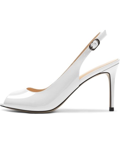 Women's Slingback Peep Toe High Heel Pumps Stiletto Heel Shoes for Party Wedding Evening Night 3.5 Inch White $29.59 Sandals