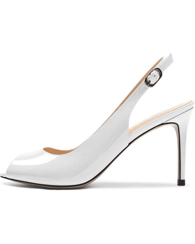 Women's Slingback Peep Toe High Heel Pumps Stiletto Heel Shoes for Party Wedding Evening Night 3.5 Inch White $29.59 Sandals