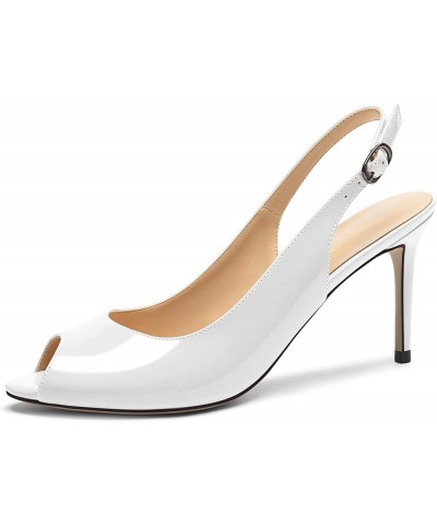 Women's Slingback Peep Toe High Heel Pumps Stiletto Heel Shoes for Party Wedding Evening Night 3.5 Inch White $29.59 Sandals