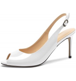 Women's Slingback Peep Toe High Heel Pumps Stiletto Heel Shoes for Party Wedding Evening Night 3.5 Inch White $29.59 Sandals