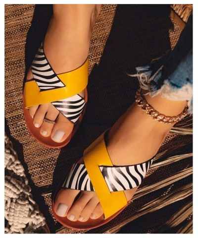 Women's Sandals Women's Flat Roman Fashion Beach Slides Shoes Casual Daily Slippers Strap Women's Sandals 7.5 Yellow $12.31 S...