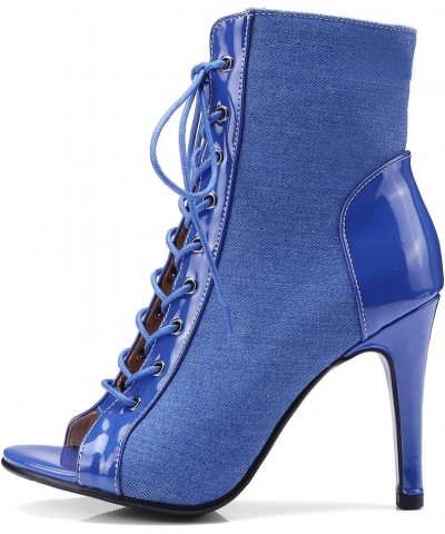 Womens LC563 Fashion Casual Sexy Retro Microfiber High Stiletto Gladiator Sandals Blue $27.27 Sandals