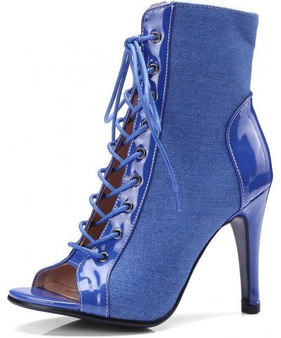 Womens LC563 Fashion Casual Sexy Retro Microfiber High Stiletto Gladiator Sandals Blue $27.27 Sandals