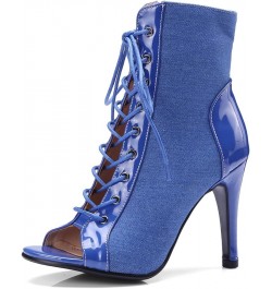 Womens LC563 Fashion Casual Sexy Retro Microfiber High Stiletto Gladiator Sandals Blue $27.27 Sandals