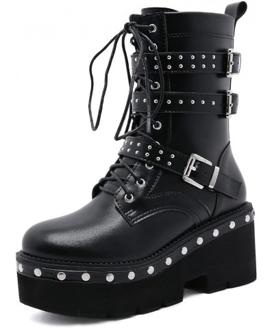 Womens Vintage Metal Rivet Ankle Boots Platform Zip Combat Boot Punk Rock Couples Cosplay Biker Boots Unisex Leather Shoes 39...