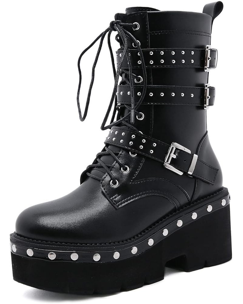 Womens Vintage Metal Rivet Ankle Boots Platform Zip Combat Boot Punk Rock Couples Cosplay Biker Boots Unisex Leather Shoes 39...