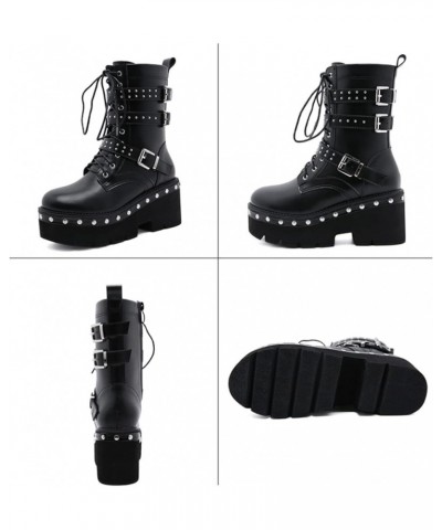 Womens Vintage Metal Rivet Ankle Boots Platform Zip Combat Boot Punk Rock Couples Cosplay Biker Boots Unisex Leather Shoes 39...