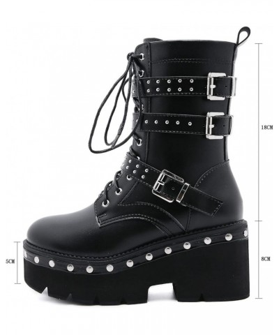 Womens Vintage Metal Rivet Ankle Boots Platform Zip Combat Boot Punk Rock Couples Cosplay Biker Boots Unisex Leather Shoes 39...