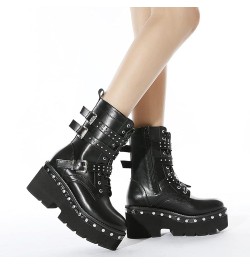 Womens Vintage Metal Rivet Ankle Boots Platform Zip Combat Boot Punk Rock Couples Cosplay Biker Boots Unisex Leather Shoes 39...