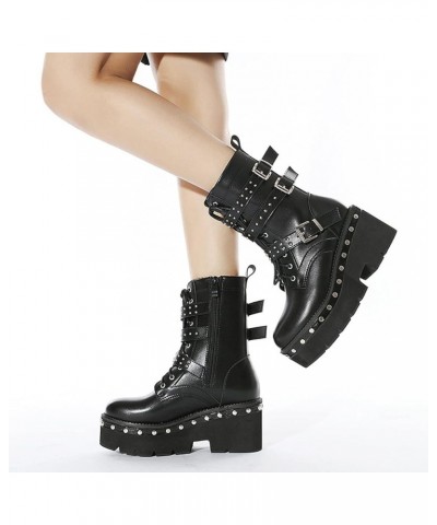 Womens Vintage Metal Rivet Ankle Boots Platform Zip Combat Boot Punk Rock Couples Cosplay Biker Boots Unisex Leather Shoes 39...