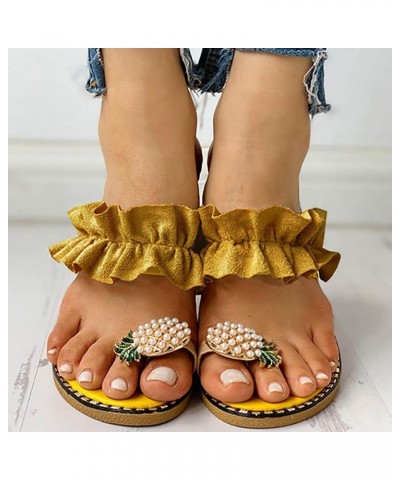 Womens Manicure Print Flip Flop Socks Soft Slippers For Women Leather Sandals For Women Gold Sandals For Wome Yellow-b $9.59 ...