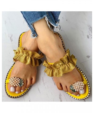 Womens Manicure Print Flip Flop Socks Soft Slippers For Women Leather Sandals For Women Gold Sandals For Wome Yellow-b $9.59 ...