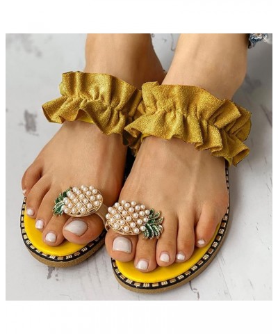 Womens Manicure Print Flip Flop Socks Soft Slippers For Women Leather Sandals For Women Gold Sandals For Wome Yellow-b $9.59 ...