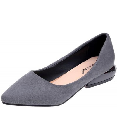 Woman Casual Slip On Pumps Flexible Closed Pointy Toe Faux Suede Dress Shoes Chunky Low Heel Pumps Grey $21.60 Pumps