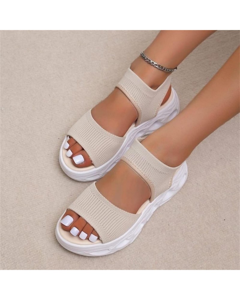 Womens Mesh Knit Sport Sandals Summer Comfort Slingback Wedges Sandals Thick Bottom Fish Mouth Casual Sandals Stretch Ankle S...