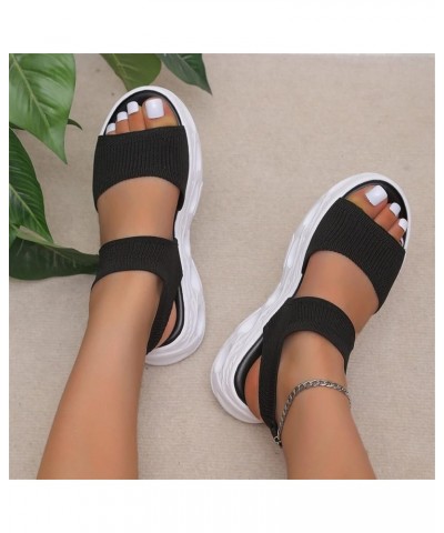 Womens Mesh Knit Sport Sandals Summer Comfort Slingback Wedges Sandals Thick Bottom Fish Mouth Casual Sandals Stretch Ankle S...