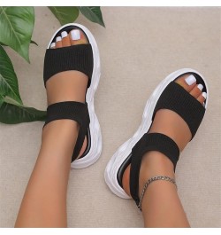 Womens Mesh Knit Sport Sandals Summer Comfort Slingback Wedges Sandals Thick Bottom Fish Mouth Casual Sandals Stretch Ankle S...