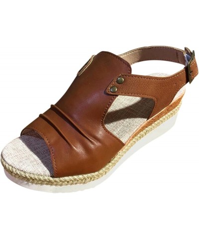 Sandals Women Dressy, Summer Sandals for Women 2024 Breathable Platform Wedge Sandals Shoes with Buckle Strap Brown $20.90 Ou...