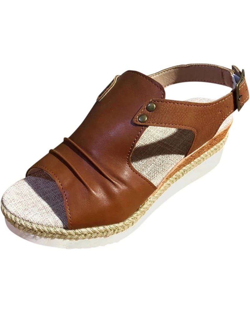 Sandals Women Dressy, Summer Sandals for Women 2024 Breathable Platform Wedge Sandals Shoes with Buckle Strap Brown $20.90 Ou...