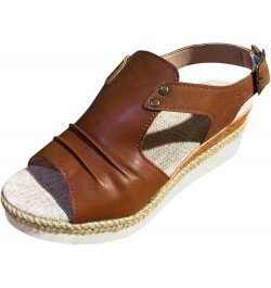 Sandals Women Dressy, Summer Sandals for Women 2024 Breathable Platform Wedge Sandals Shoes with Buckle Strap Brown $20.90 Ou...