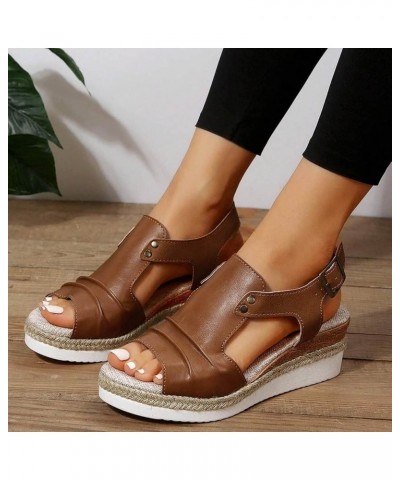 Sandals Women Dressy, Summer Sandals for Women 2024 Breathable Platform Wedge Sandals Shoes with Buckle Strap Brown $20.90 Ou...