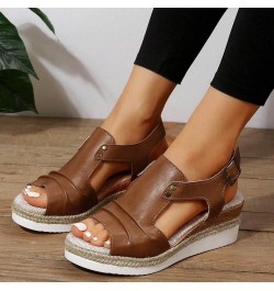 Sandals Women Dressy, Summer Sandals for Women 2024 Breathable Platform Wedge Sandals Shoes with Buckle Strap Brown $20.90 Ou...