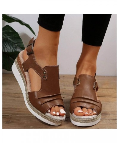 Sandals Women Dressy, Summer Sandals for Women 2024 Breathable Platform Wedge Sandals Shoes with Buckle Strap Brown $20.90 Ou...