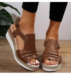 Sandals Women Dressy, Summer Sandals for Women 2024 Breathable Platform Wedge Sandals Shoes with Buckle Strap Brown $20.90 Ou...