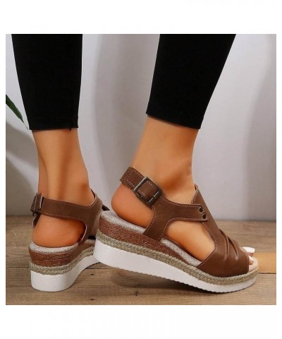 Sandals Women Dressy, Summer Sandals for Women 2024 Breathable Platform Wedge Sandals Shoes with Buckle Strap Brown $20.90 Ou...