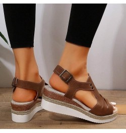 Sandals Women Dressy, Summer Sandals for Women 2024 Breathable Platform Wedge Sandals Shoes with Buckle Strap Brown $20.90 Ou...