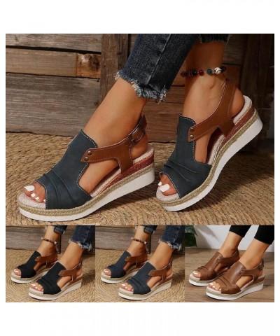 Sandals Women Dressy, Summer Sandals for Women 2024 Breathable Platform Wedge Sandals Shoes with Buckle Strap Brown $20.90 Ou...