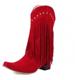 Mid Calf Fringe Cowboy Boots for Women 67 Red $27.43 Boots