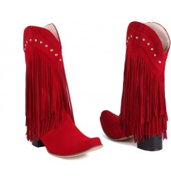 Mid Calf Fringe Cowboy Boots for Women 67 Red $27.43 Boots