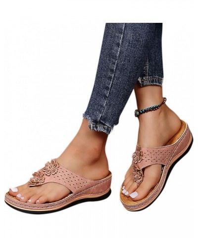 Womens Sandals Flats Sandals Comfortable Open Toe Flip Flops Shoes Summer Casual Beach Travel Walking Sandals Pink $8.80 Sandals