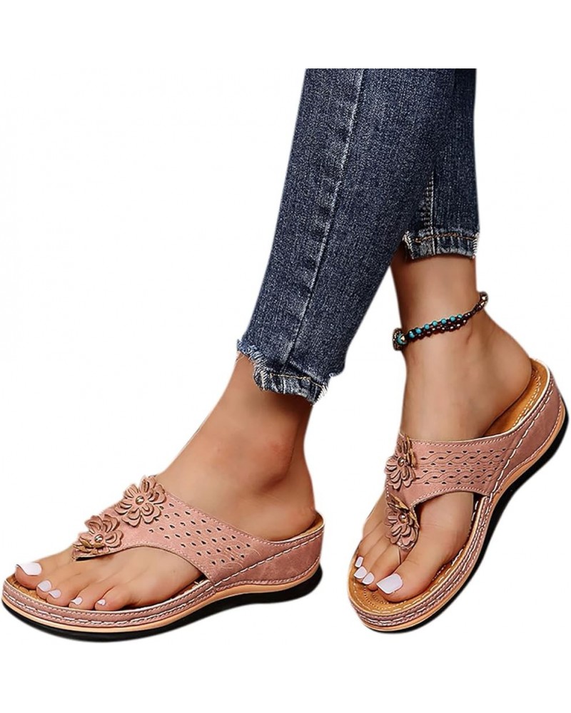 Womens Sandals Flats Sandals Comfortable Open Toe Flip Flops Shoes Summer Casual Beach Travel Walking Sandals Pink $8.80 Sandals