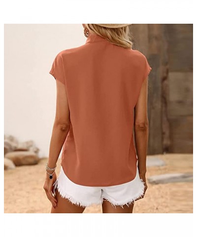 Women New Stand Neck Chiffon Plain Color Blouse Pleated Loose Short Sleeved Blouse Tops Rd2 - 2024 Independence Day $10.07 Lo...