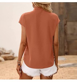 Women New Stand Neck Chiffon Plain Color Blouse Pleated Loose Short Sleeved Blouse Tops Rd2 - 2024 Independence Day $10.07 Lo...