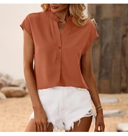 Women New Stand Neck Chiffon Plain Color Blouse Pleated Loose Short Sleeved Blouse Tops Rd2 - 2024 Independence Day $10.07 Lo...