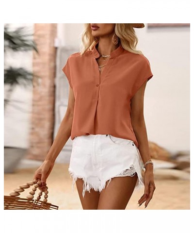 Women New Stand Neck Chiffon Plain Color Blouse Pleated Loose Short Sleeved Blouse Tops Rd2 - 2024 Independence Day $10.07 Lo...