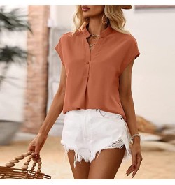 Women New Stand Neck Chiffon Plain Color Blouse Pleated Loose Short Sleeved Blouse Tops Rd2 - 2024 Independence Day $10.07 Lo...