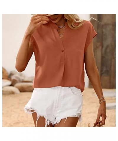 Women New Stand Neck Chiffon Plain Color Blouse Pleated Loose Short Sleeved Blouse Tops Rd2 - 2024 Independence Day $10.07 Lo...