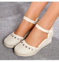 Womens Sandals Dressy Wedge Platform High Heels Ankle Strap Buckle Rhinestone Decoration Summer Shoes Linen Knitted Bottom Be...