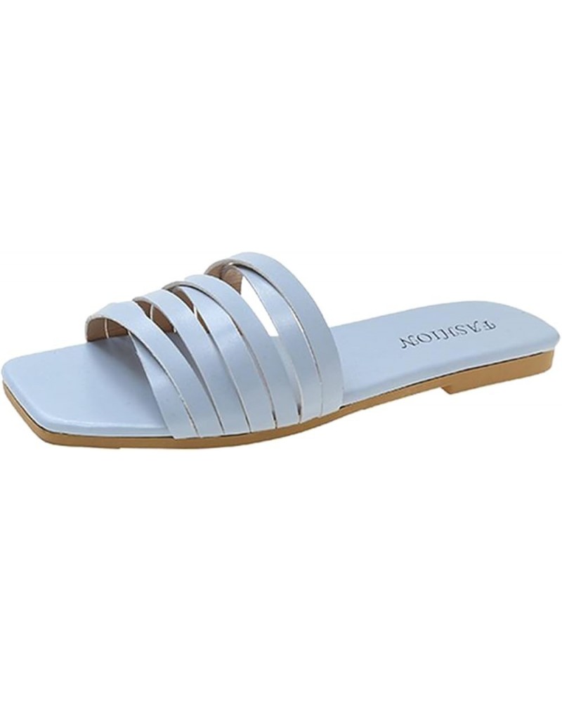 Fashion Slides for Women Flat Slide Sandals Slip On Open Toe Sandals Casual Style Square Toe Slippers for Summer Outdoor Indo...