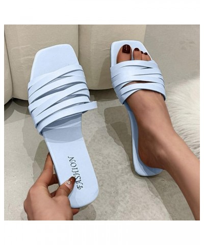 Fashion Slides for Women Flat Slide Sandals Slip On Open Toe Sandals Casual Style Square Toe Slippers for Summer Outdoor Indo...